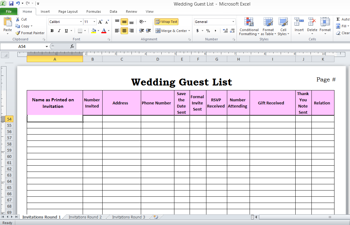 Excel wedding guest list template for mac